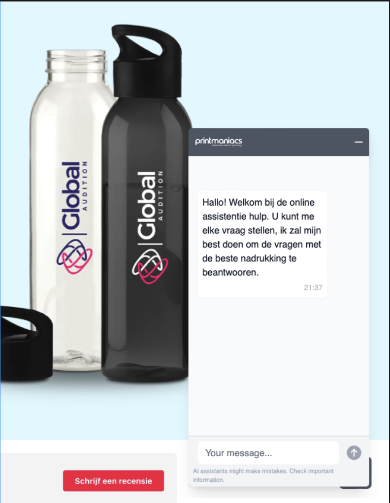 Printmaniacs Chatbot - Customer service chatbot interface